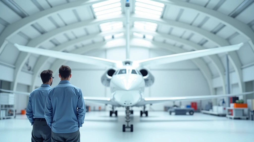 Prototype d'avion électrique en cours de développement dans un hangar de recherche