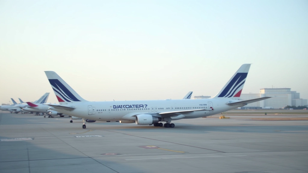 Avions modernes d'une compagnie aérienne française en attente sur le tarmac de l'aéroport