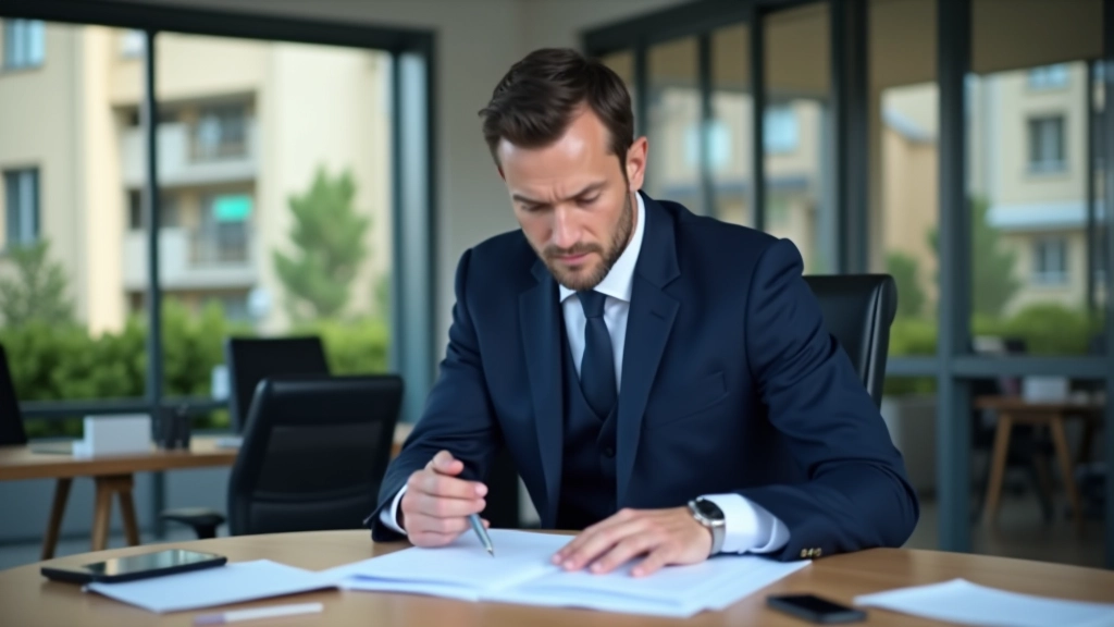 Directeur financier examinant des rapports commerciaux à son bureau avec graphiques de données économiques en arrière-plan