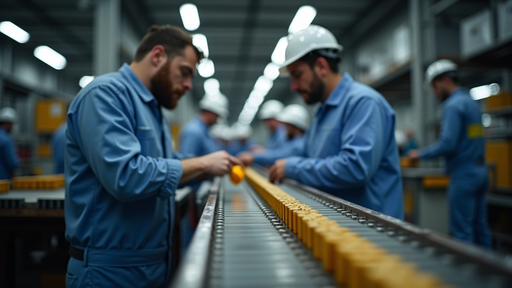 Chaîne de montage industrielle avec travailleurs et équipements de production modernes