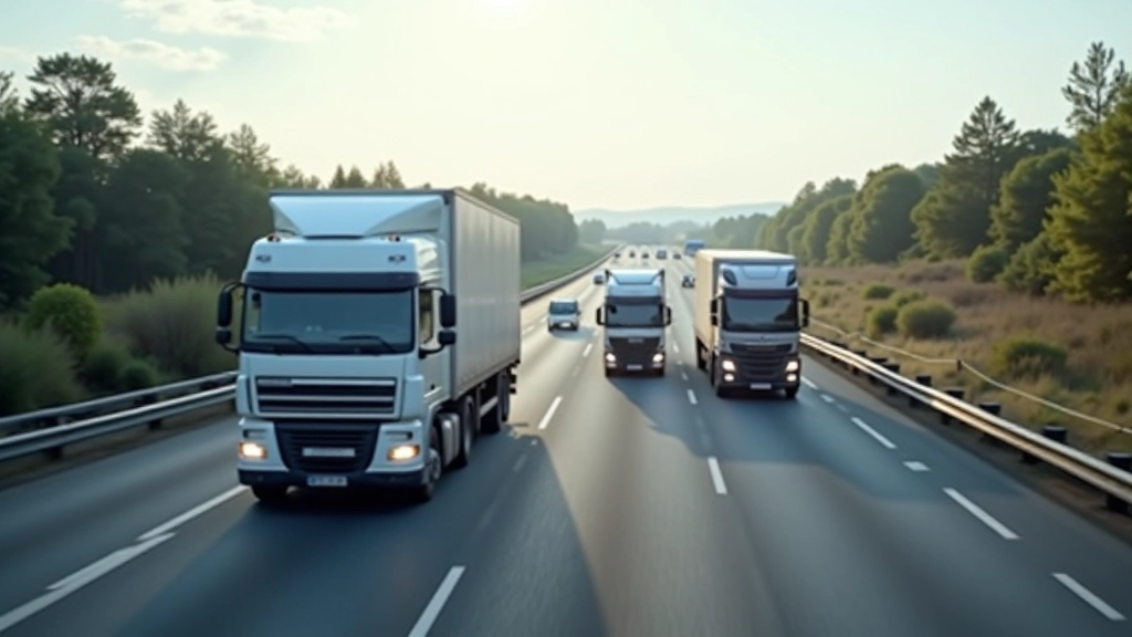 Camions de transport logistique français sur autoroute européenne avec marchandises