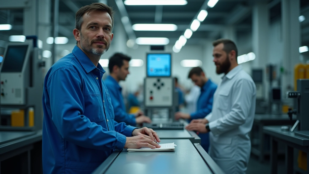 Usine française de fabrication avec chaîne de production et travailleurs