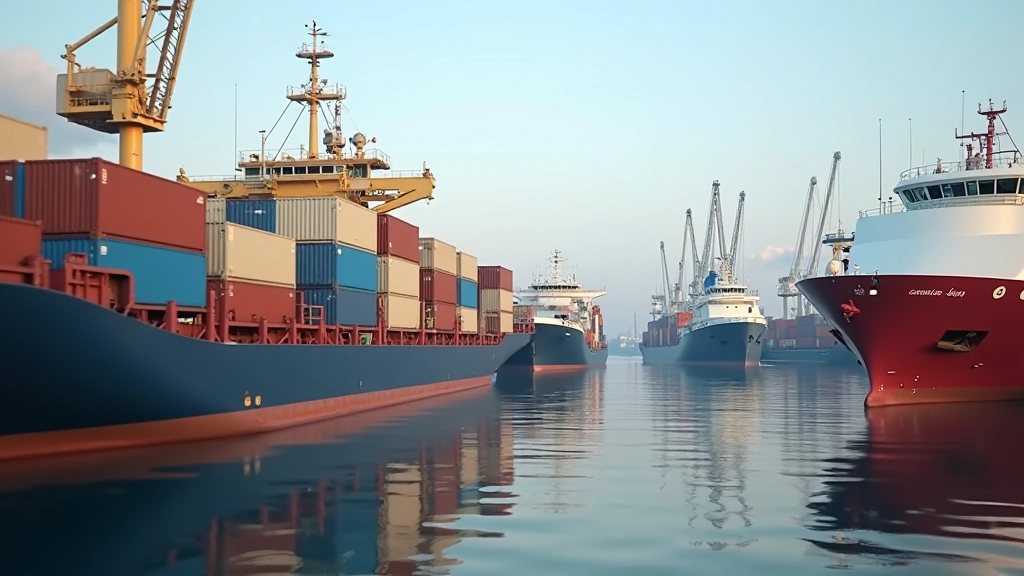 Port commercial français avec conteneurs d'expédition et navires de marchandises